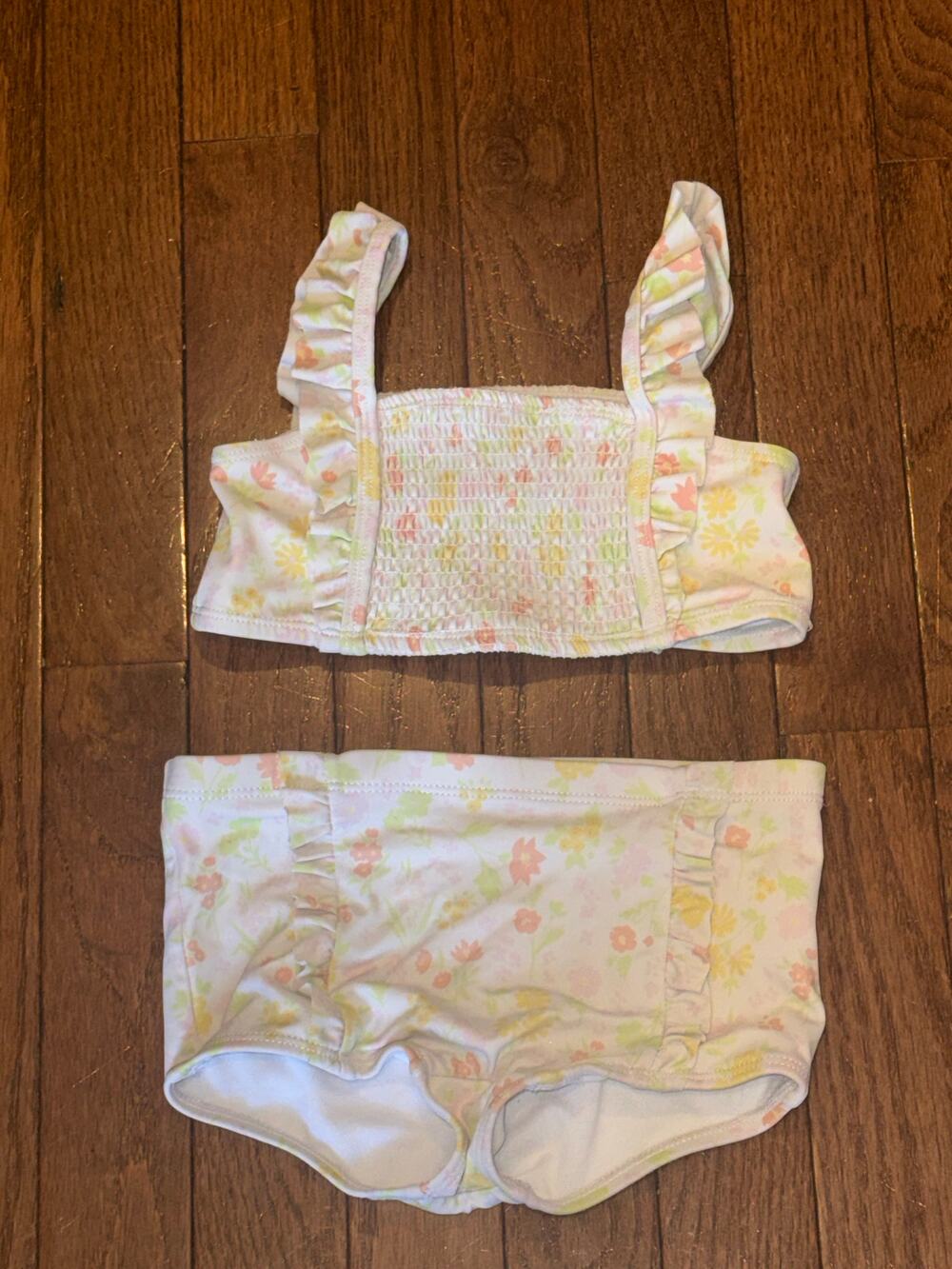 Janie and Jack Floral Bikini Set Girls Size 4T Ruffle Smocked Pastel Swim